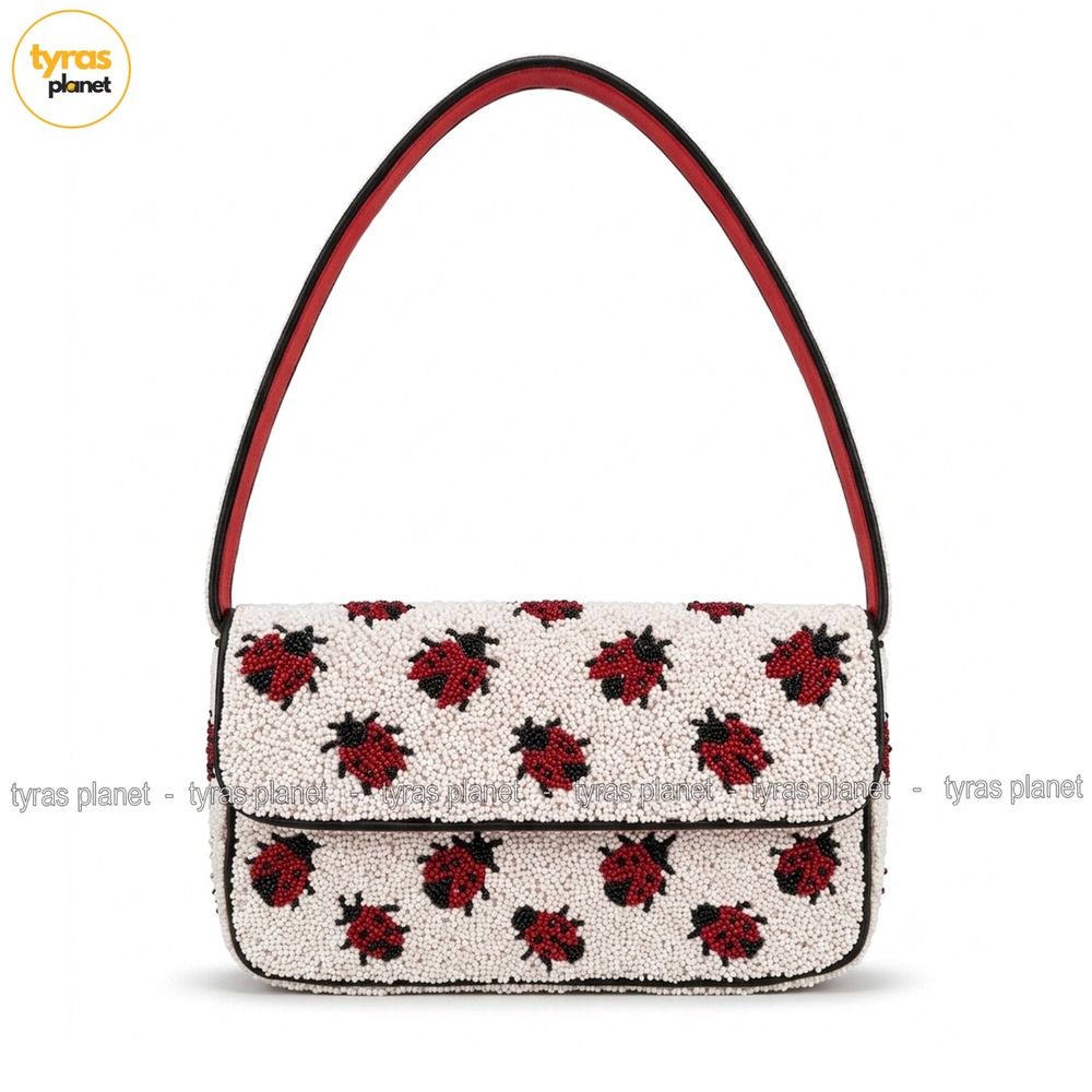Viral Beaded Bag Ladybug Beaded Shoulder Bag Cream and Red Halloween NWT